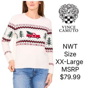 NWT Vince Camuto Women's Holiday Red Truck Sweater Size XXL